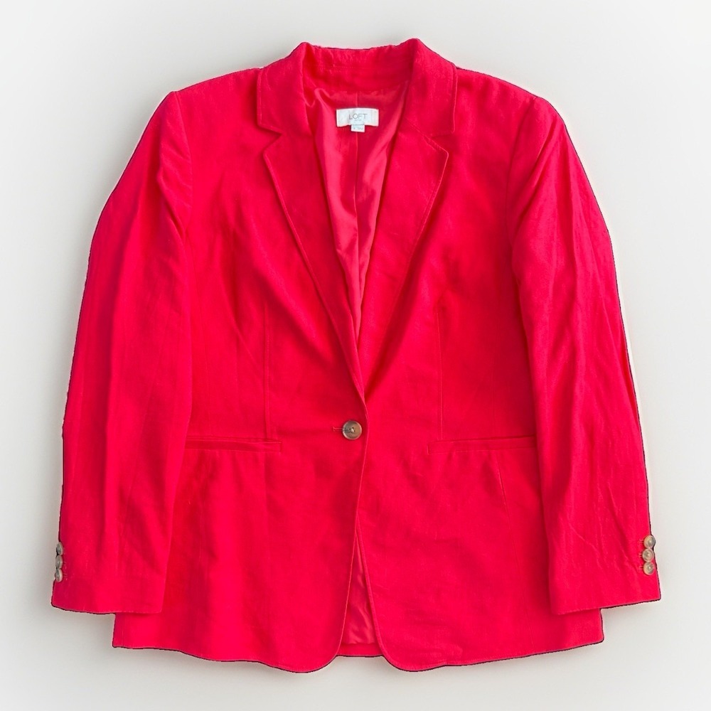 LOFT Linen Viscose Summer Blazer‎ Sz 6/S Red Coastal Nautical Lightweight Preppy
